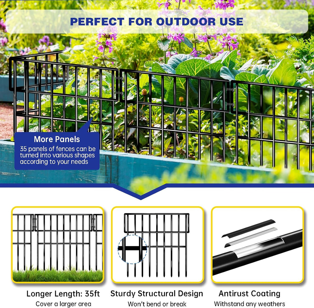 35 Panels Garden Fence Animal Barrier, 38 Ft(L) X 13 in(H) No Dig Fence for Dogs, Upgrade 1.2in Gap Garden Border Ground Defense, Rustproof Metal Outdoor Wire Fencing for Dogs, Rabbits