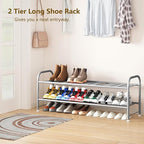 LINZINAR Shoe Rack 2 Tier Storage Organizer for Closet Entryway Metal Grey