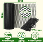 Gardzen Plastic Chicken Wire Mesh with 70 pcs Ties, 16in x 33ft Durable Chicken Fence for Poultry, Garden Protection & DIY Crafting, Heavy-Duty Mesh Netting for Outdoor & Indoor Use