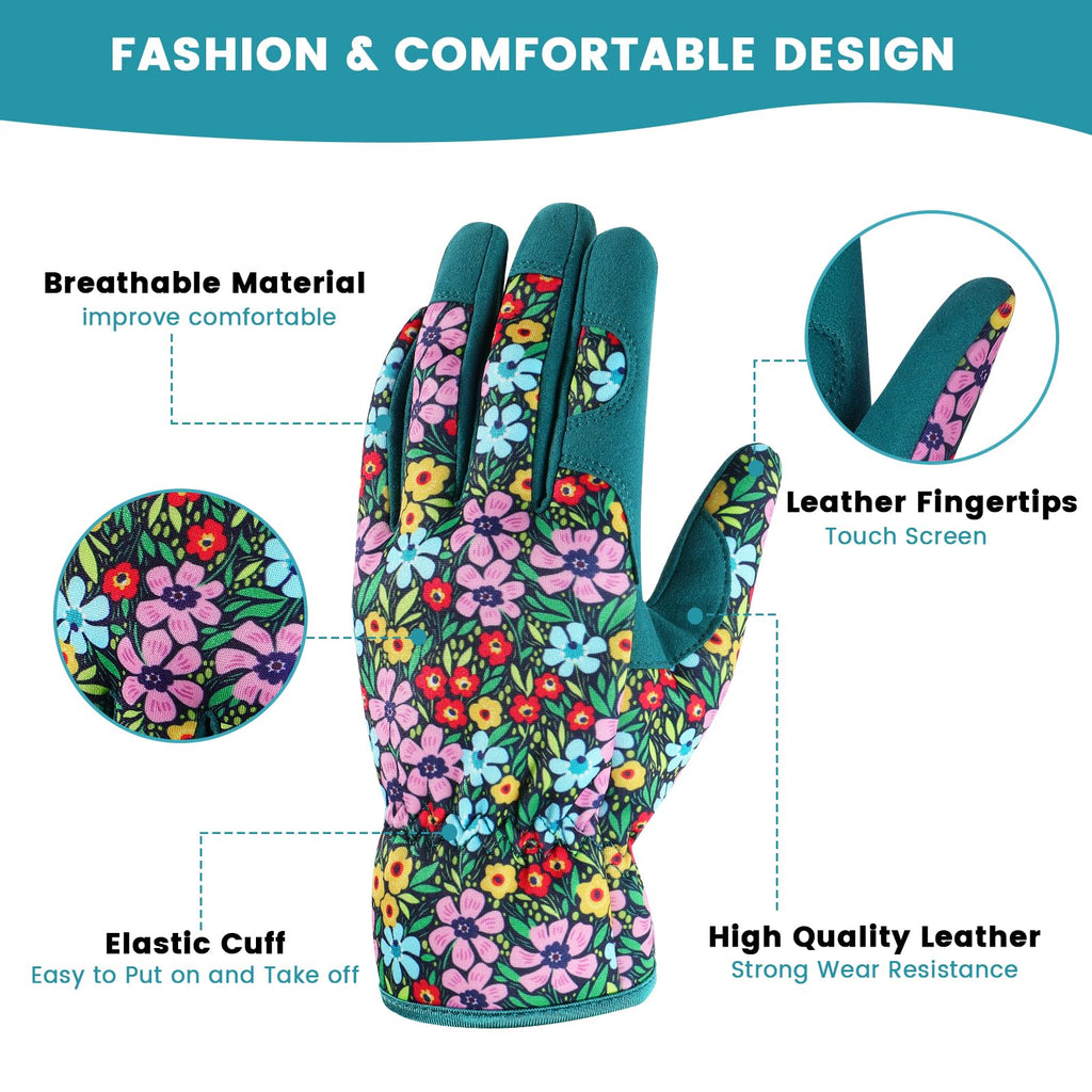 fauson Gardening Gloves - Gardening Gloves for Women Firm Grip Breathable Garden Gloves Puncture-Resistant Work Gloves Green