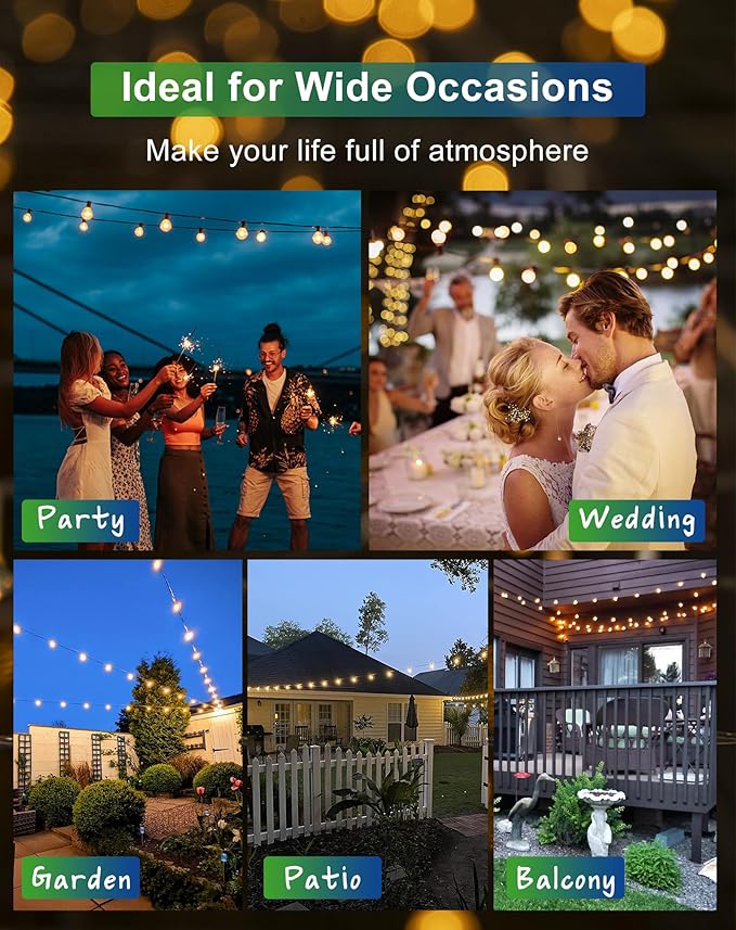Solar String Lights Outdoor Waterproof 100FT with USB Port and 52 Shatterproof ST38 Bulbs(2 Spare), LED Solar Powered Patio Lights for Outside, Porch, Backyard, Gazebo, Garden(Warm White)