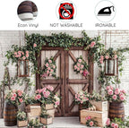 20x10ft Country Wedding Photography Backdrop Floral Rustic Roses Farmhouse Wooden Door Backdrop Pink Flower Birthday Baby Shower Wedding Bridal Party Banner Photo Booth Props Anniversary Background