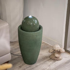 XBrand 26" Modern Sphere Water Fountain with LED Light – Indoor Outdoor Stone Texture Floor Fountain, Zen Bubbling Ball Water Feature for Garden Patio Porch - Green