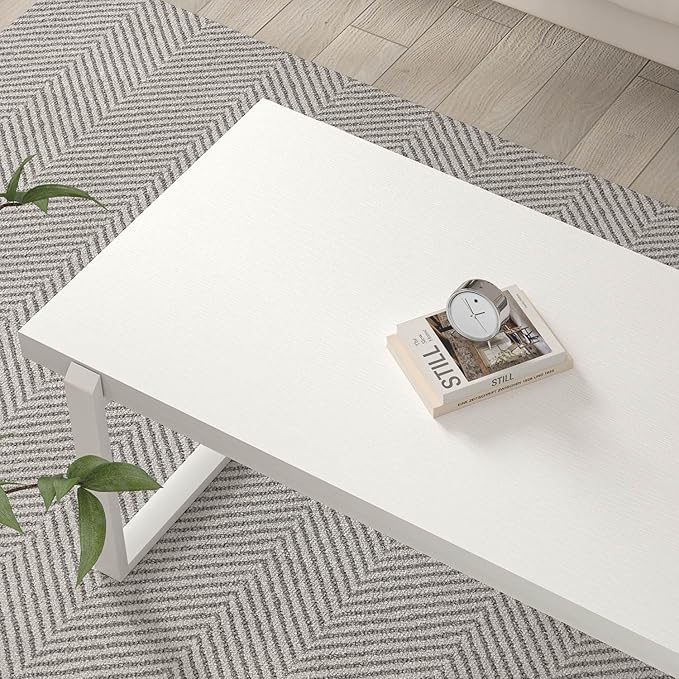 EXCEFUR Small Coffee Table, Modern Minimalist Wood and Metal Center Table for Living Room, Rustic Cocktail Tea Table for Office, White Oak, 44 Inch