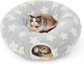 Lesure Cat Tunnel Bed for Indoor Cats - Cute Cat Donut Tunnel Toys for Small Large Cats with Washable Circle Cushion, Round Pet Peekaboo Cave Toy for Kitten/Puppy/Rabbit, Standard Galaxy Grey