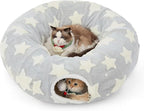 Lesure Cat Tunnel Bed for Indoor Cats - Cute Cat Donut Tunnel Toys for Small Large Cats with Washable Circle Cushion, Round Pet Peekaboo Cave Toy for Kitten/Puppy/Rabbit, Standard Galaxy Grey