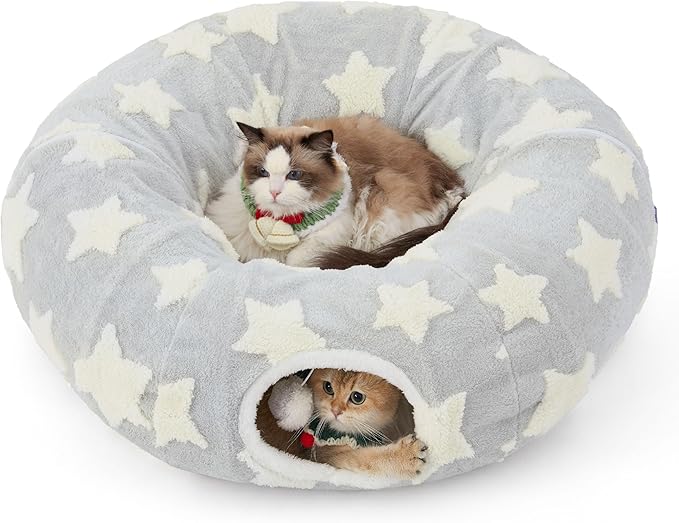 Lesure Cat Tunnel Bed for Indoor Cats - Cute Cat Donut Tunnel Toys for Small Large Cats with Washable Circle Cushion, Round Pet Peekaboo Cave Toy for Kitten/Puppy/Rabbit, Standard Galaxy Grey