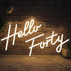 LED Hello Forty Neon Sign 16.5x9.4 inch - Dimmable Wall Decor for 40th Birthday, Bedroom, Office, Beauty Salon with USB Power