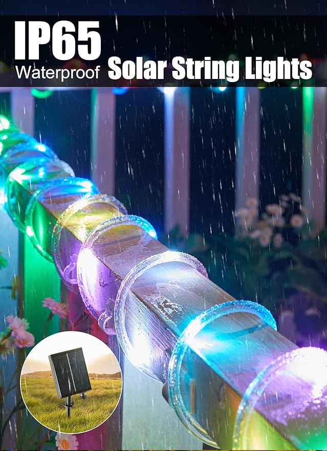 Brightown Solar String Lights Outdoor Waterproof, 18 Colors Changing 39FT Fairy Rope Light Solar Powered with Remote, 100 LEDs Multicolor Trampoline Light Rope Lighting for Outside Christmas Party