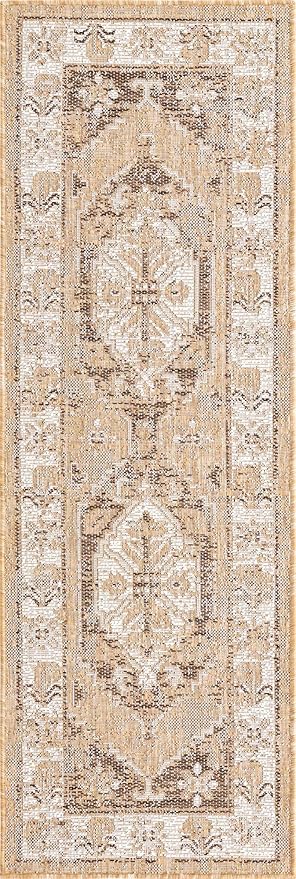 Unique Loom Outdoor Traditional Collection Area Rug - Valeria (2' x 6' 1" Runner, Natural/ Ivory)