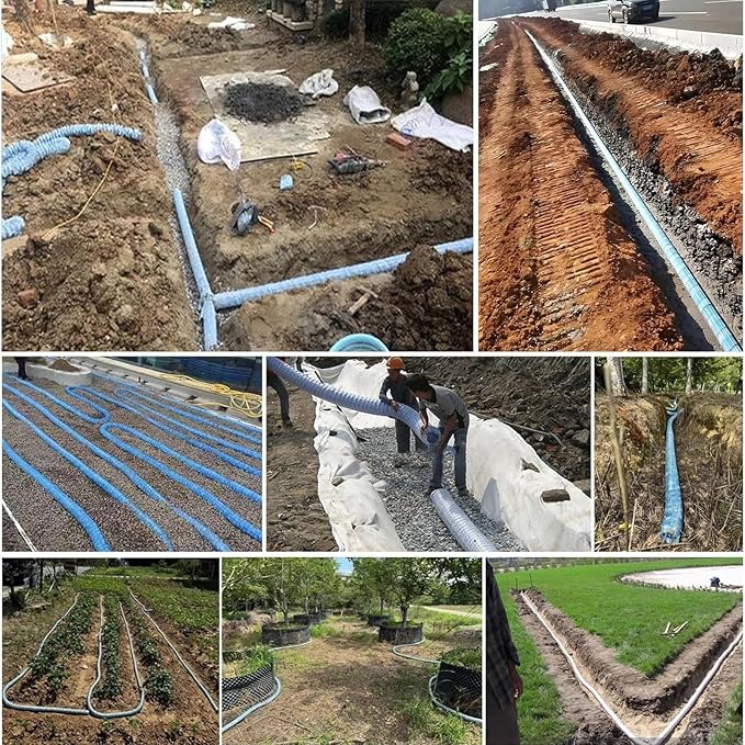 Commercial French Drain Pipe for Water Drainage, Construction Site/Sports Field Perforated Pipes & Weeping Tile, Dia 2in 3.9in 5.9in Wide Underground Drainage Systems(Dia 5cm/2in,Long 20m/65.6ft)