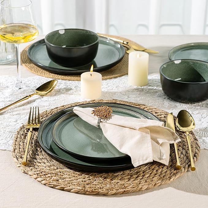 AmorArc Stoneware Dinnerware Sets,Round Reactive Glaze Plates and Bowls Set,Highly Chip and Crack Resistant | Dishwasher & Microwave Safe Dishes Set,Service for 4 (12pc)