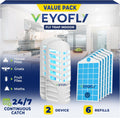 VEYOFLY Fruit Fly Traps for Indoors, Fly Trap Indoor, (2 Device + 6 Refills) Fly Catcher Indoor, Gnat Traps for House Indoor, Fly Trap, Plug in Light Flying Insect Trap, Bug Killer