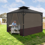 Gazebo Privacy Curtains 10' x 12' with Zipper 4-Panels Side Wall Universal Replacement for Patio, Outdoor Canopy, Garden and Backyard Khaki and Brown (Curtain Only)