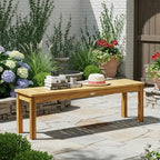 Tangkula 52 Inches Acacia Wood Outdoor Bench, Wood Bench for Dining Room Entryway Poolside Garden, Patio Backless Dining Bench with Slatted Seat, Ideal for Outdoors & Indoors