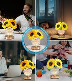 Sunflowers Lamp,Rechargeable Cordless Touch Table Lamp,3-Colour Infinitely Dimming Small Night Light for Home Decor/Restaurant/Bar/Coffee Shop,Gifts for Women/Mom