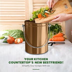 Utopia Kitchen Compost Bin for Kitchen Countertop, 1.3 Gallon Compost Bucket for Kitchen with Lid, Includes 1 Spare Charcoal Filter (Bronze)