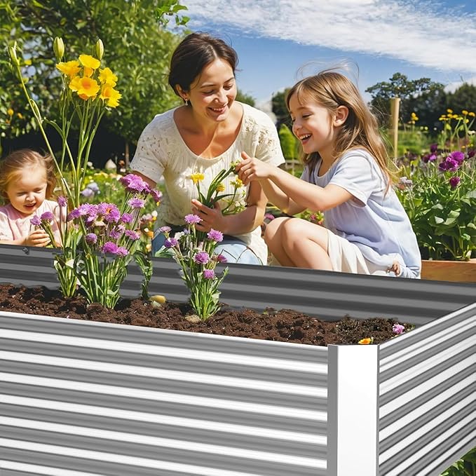3pcs Galvanized Raised Garden Bed Outdoor,Above Ground Garden Bed for Vegetable,Metal Raised Beds for Flower,Steel Raised Beds for Gardening - 4x2ft