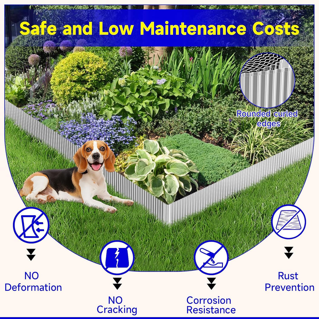 Corrugated Garden Edging,6"×20Ft Galvanized Steel Landscape Edging & Lawn Edging Border,Metal Garden Border for Flower Beds,Garden,Lawn,Raised Beds & Tree Surrounds(Silver)