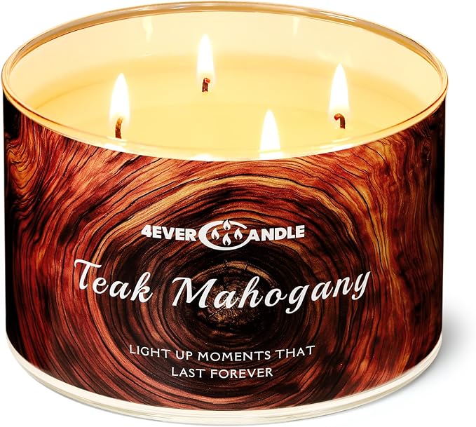 Soy Wax Blend Candle for Home, 4-Wick Candles in Teakwood & Mahogany Scented, Aromatherapy Candles Gift for Parties, Relaxing, Over 50 Hours of Burn Time, 18oz