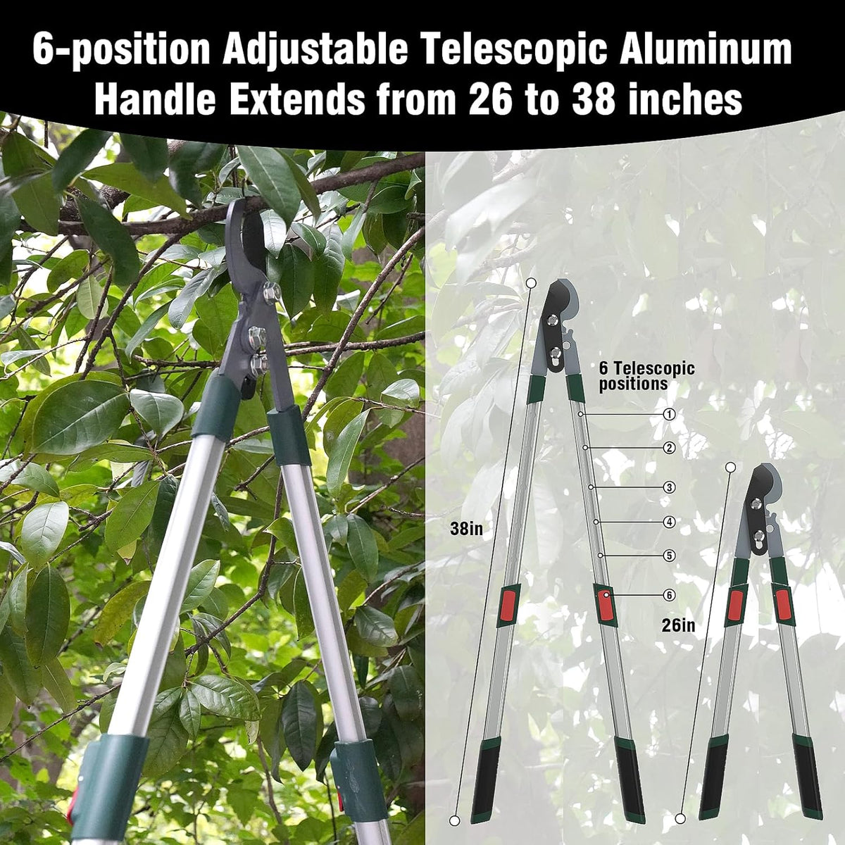 GARTOL 3-Piece Garden Tool Set - Bypass Lopper, Hedge Shears, Pruning Shears with Telescopic Aluminum Handles, Extendable Heavy-Duty Branch Cutters, Garden Clippers for Branches, Shrubs, and Hedges