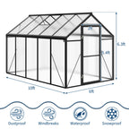 Garvee 6 x 10 FT Greenhouse, Greenhouses for Outside, Polycarbonate Greenhouse with Aluminum Frame, Lockable Door and Ajustable Roof Vent for Backyard, Green Houses for Outside Garden Backyard, Patio