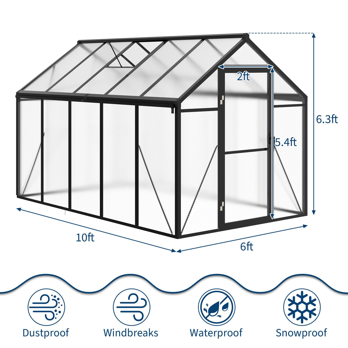 Garvee 6 x 10 FT Greenhouse, Greenhouses for Outside, Polycarbonate Greenhouse with Aluminum Frame, Lockable Door and Ajustable Roof Vent for Backyard, Green Houses for Outside Garden Backyard, Patio