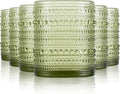Hobnail Drinking Glasses Set of 6, Vintage Colored Glassware 11oz, Beverage Glass Cups for Water, Juice, Cocktail (Green)