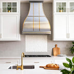 CHETTO C Stainless Steel Range Hood Cover with Quiet Vent Hood Insert Custom Handcrafted Metal Kitchen Fan with Towel Rack LED Light 54"W x21"D x45"H Brushed Stainless Steel Wall Mount