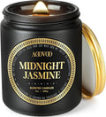 AOOVOO Scented Candles for Men - Midnight Jasmine Candles for Home Scented | Crackling Wood Wick Soy Wax| Strong Fragranced Masculine Black Gift for Women & Men, 9oz