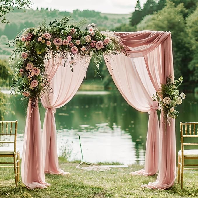 Wokceer Wedding Arch Draping Fabric 28.7"" x 20FT Dusty Rose Drapes Sheer Fabric Backdrop Arch Draping Fabric for Wedding Ceremony Birthday Party Bridal Shower Decoration, 1 Panel