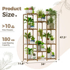 Bamworld Plant Stand Indoor Outdoor Tall Plant Shelf for Multiple Plants Pots Wood Flower Stand Large Flower Holder for Living Room, Patio, Balcony, Garden Decor, Brown