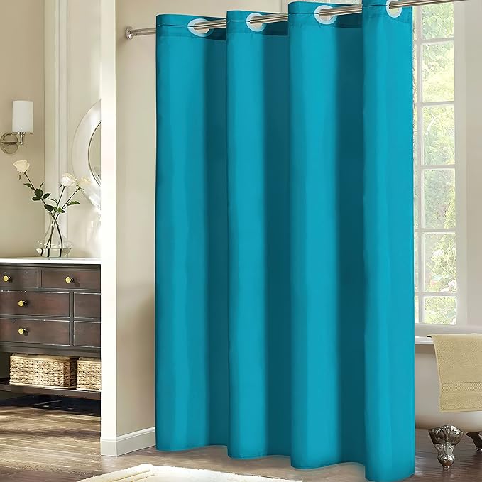 Furlinic Fabric Shower Curtain Liner,No Hooks Required,Waterproof Polyester Heavy Duty Bathroom Curtains with Weighted Hem Lead Wire,Teal Blue,Standard,72x72 Inch.