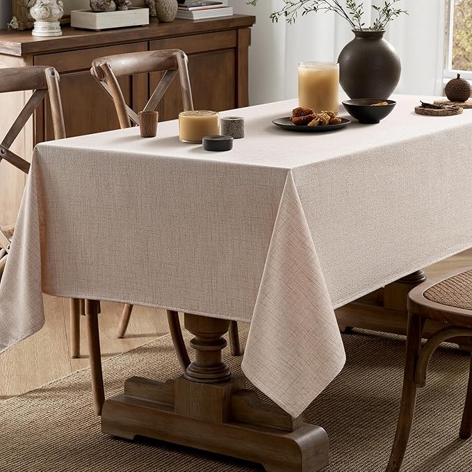 MIULEE Natural Linen Tablecloth 60x120 Inch Rectangle Table Cloth Waterproof,Stain Resistant & Wrinkle Resistant for Dining Party Wedding