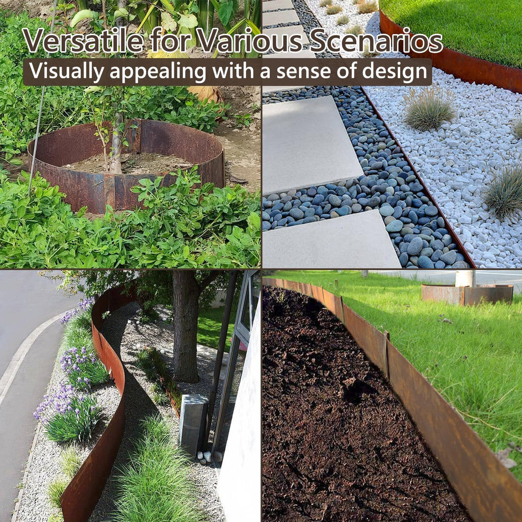 Cor-Ten Steel Landscape Edging with Rust Patina Finish, Pre-Rusted Cor-Ten Steel Landscape Edging, 42 inch Strips, 1mm, 8 inch Depth (12 Pack)
