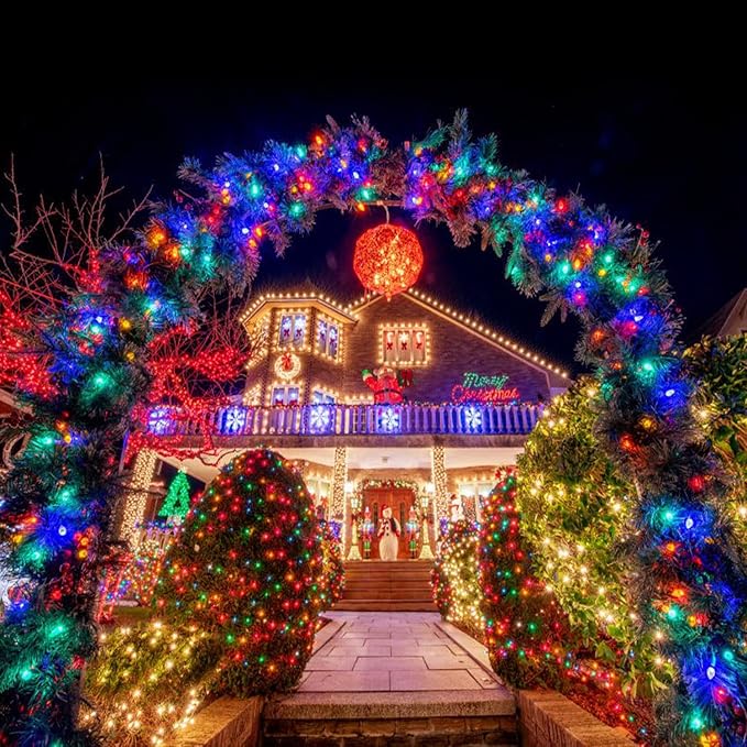 JMEXSUSS 163ft 500 LED Christmas Lights Outdoor, Waterproof Clear Wire String Light, 8 Modes Christmas Tree Lights Plug in for Patio Wedding Party Yard Xmas Tree Decor(Multicolor)