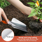 Garden Tools Set, 3 Pack Heavy Duty Gardening Tools Set Include Garden Shovel, Transplant Trowel and Hand Rake with Ergonomic Handle, Aluminum Alloy Lawn for Planting, Orange