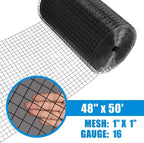 Fencer Wire Hardware Cloth with 1-Inch Grid, 16 Gauge Black Vinyl Coated Welded Fence Mesh Roll for Home and Garden Fence and Pet Enclosures Protect (48 Inch x 50 ft.)