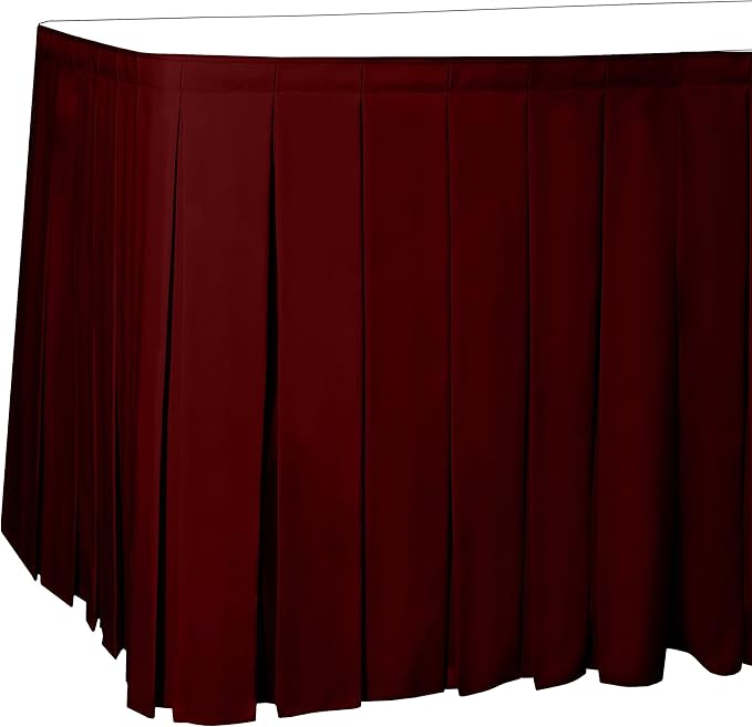 Ultimate Textile Pleat Polyester Fabric Table Skirt - Machine Washable Flame Resistant with Clips for Events, Weddings & Trade Shows, Cut & Sewn in Paterson, NJ - Cherry Red, 21' Box Pleat