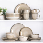 AmorArc Ceramic Dinnerware Sets for 4, 12 Pieces Handpainted Stoneware Plates and Bowls Set, Scratch Resistant Dishes Set, Dishwasher & Microwave Safe, Cappuccino