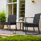 Homall Patio Furniture Set 3 Piece Resin Outdoor Bistro Set Rocking Patio Chairs with Cushions and Table for Porch, Poolside, Balcony and Yard (Black)