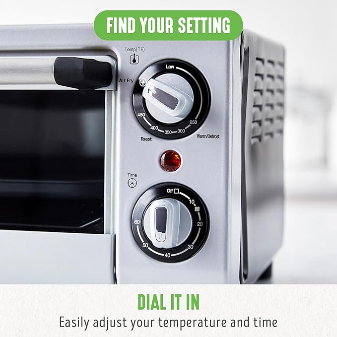 GreenLife Countertop Toaster Oven Air Fryer Stainless Steel, Healthy Ceramic Nonstick, PFAS and PFOA-Free, Tray & Basket, Bake, Broil, Reheat, Adjustable Temp & Time Control, Auto Shutoff, Black