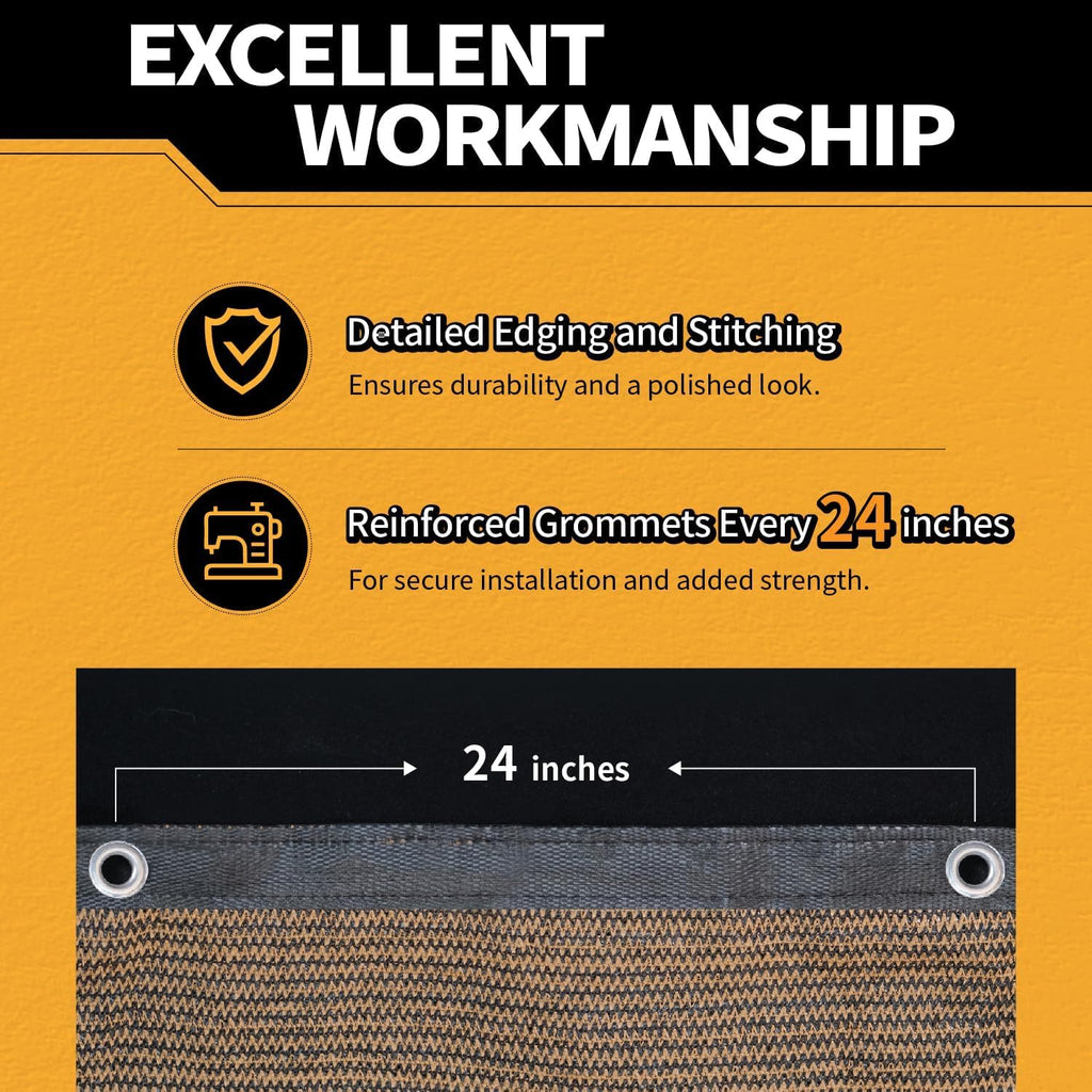 5x20Ft Garden Privacy Fence Screen, 180GSM Heavy Duty 90% Blockage Windbreak Mesh Tarp with Reinforced Edges & Anti-Rust Grommets, Includes Zip Ties for Garden, Yard, Backyard, Outdoor, Mocha