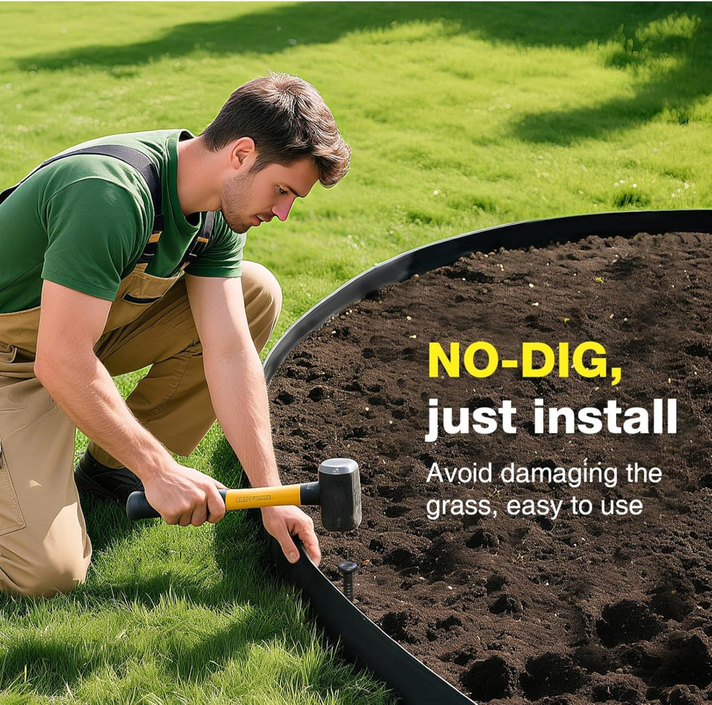 100ft,1.5in Tall Landscape Edging Kit with 150 Spikes, No-Dig Flexible Plastic Edge Border for Landscaping, Lawn, Garden, Flower Beds, Yard, Paver, Playground, Fence, Pathway, Black,3pack, 33ft Each