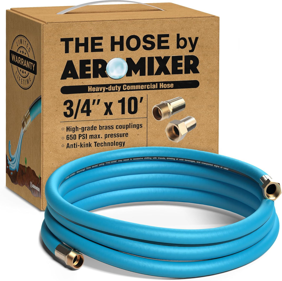 Aeromixer THE HOSE - 3/4 Inch Garden Hose 10 Feet, Kinkless Commercial Short Garden Hoses, Heavy Duty Industrial Water Hoses for Outdoors, 650 PSI High-Pressure Watering Tool for Farming and Gardening