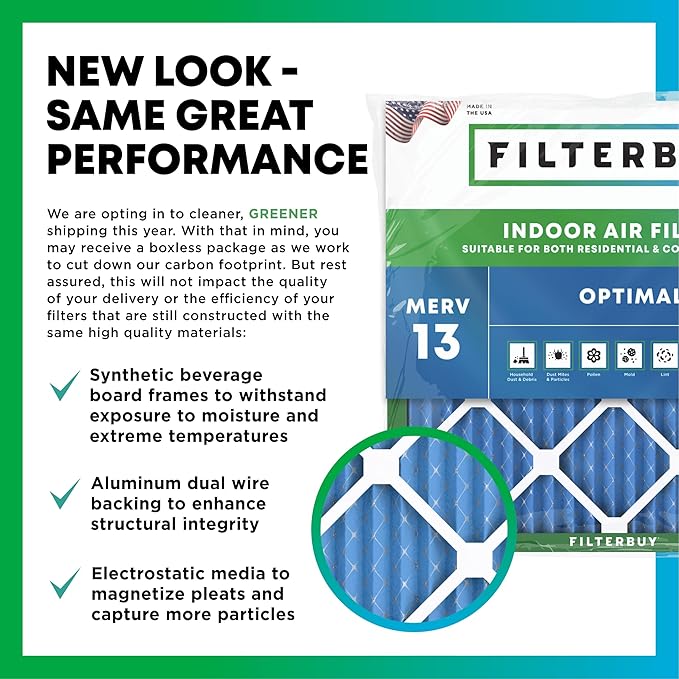 Filterbuy 14x20x1 Air Filter MERV 13 Optimal Smoke & Allergy Defense (3-Pack), Electrostatic Pleated HVAC AC Furnace Filters Replacement, Made in USA (Actual Size: 13.50 x 19.50 x 0.75)
