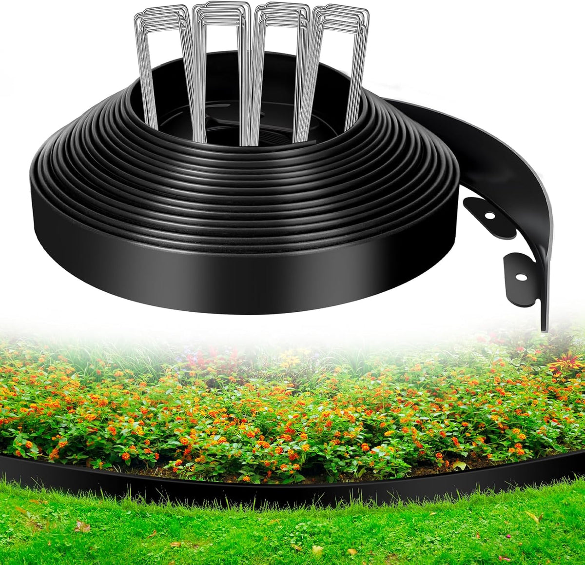 2 Inch x 66 FT (Multiple Sizes Available) Landscape Edging, Garden Edging Borders with 70pcs Upgrade Stakes, Flexible No Dig Plastic Garden Border for Lawn, Landscaping, Flower Beds, tree and Yard