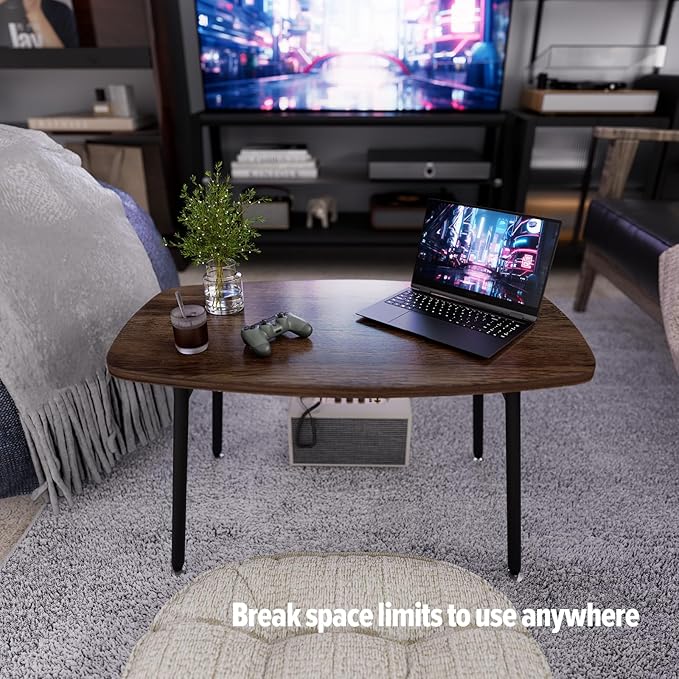 WOHOMO Folding Coffee Table Rustic Small Coffee Tables for Living Room Farmhouse Portable Table for Small Spaces Rectangular Mid Century Coffee Table, No Assembly 31.5 * 15.7 * 17.7IN, Walnut