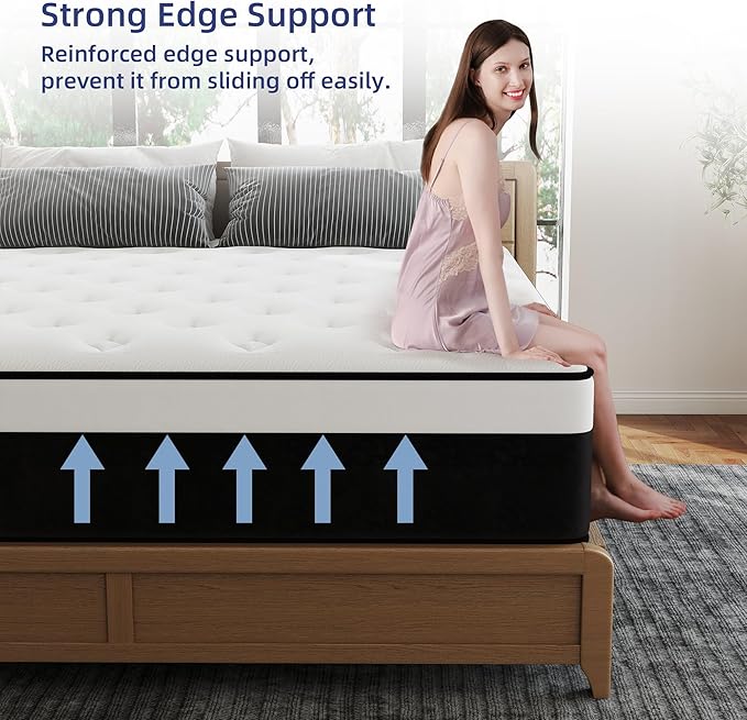 Full Mattress, 14 Inch Full Hybrid Mattress in a Box with Memory Foam, Medium Firm, Euro Top, Reinforced Edge Support, Pressure Relief & Motion Isolation, CertiPUR-US Certified