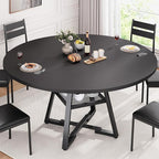 51'' Round Dining Table for 6,Kitchen Dining Room Circle Dinner Pedestal Table,Space Saving Wood Kitchen & Dining Room Furniture (Black, 51In)